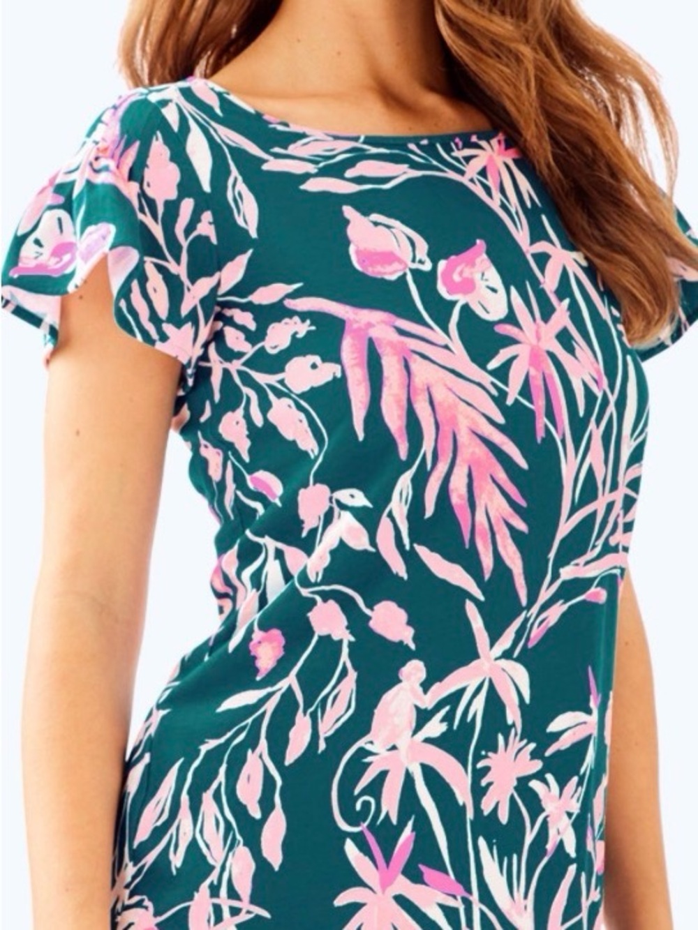 Lilly Pulitzer Teal Dress with Pink and Cream Floral Print.